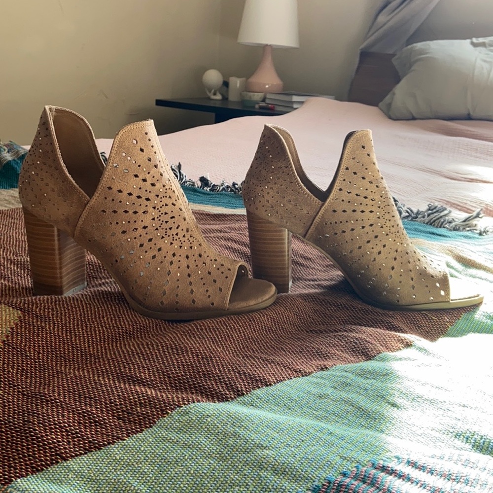Fergalicious Peep Toe Heeled Suede Booties